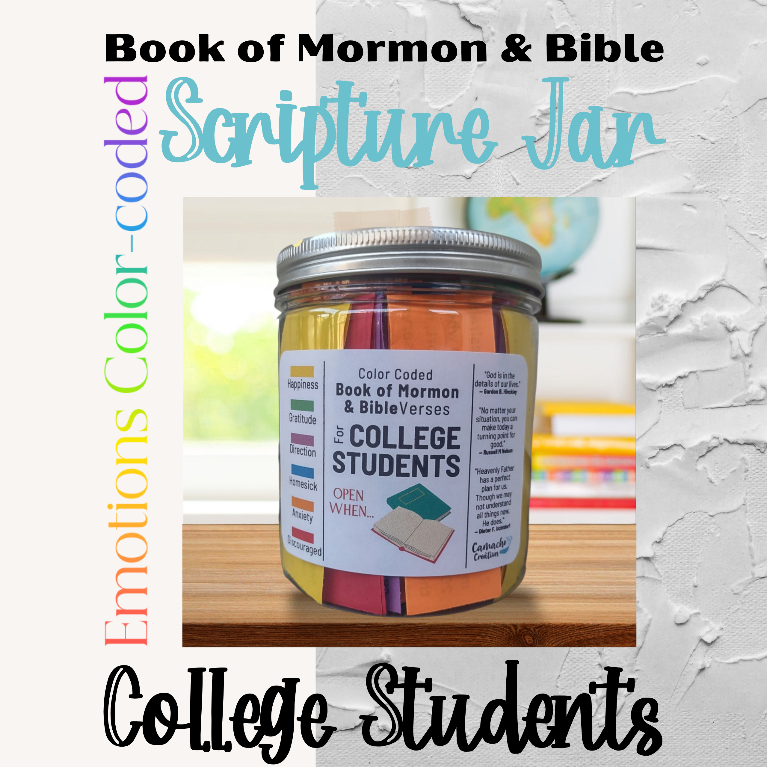 College Student Book of Mormon and Bible Color-coded Emotions Scripture Jar
